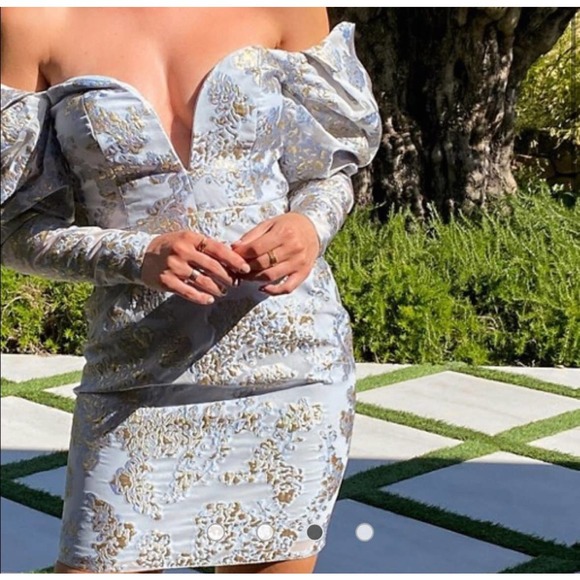 ASOS Design Luxe Premium Milkmaid Jacquard Mini Dress - Picture 2 of 3